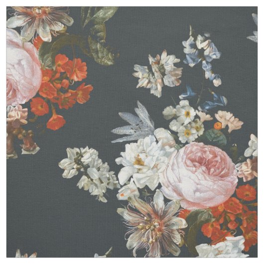 bloemen op donkerblauwe achtergrond stof (Swatch)