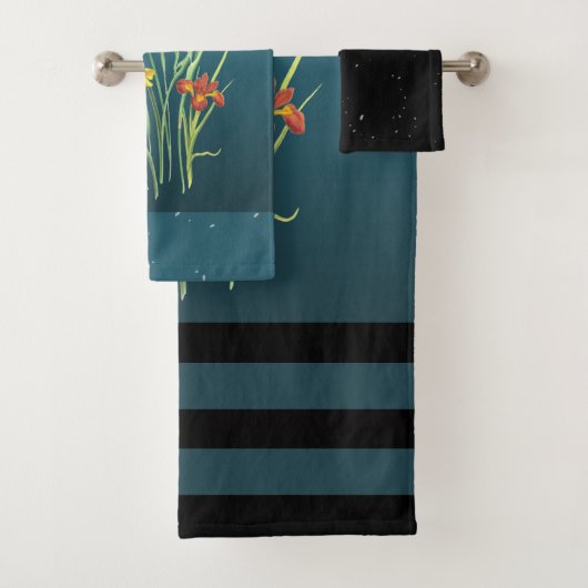 bloemen op donkergroene Iris Floral Bad Handdoek (Insitu)