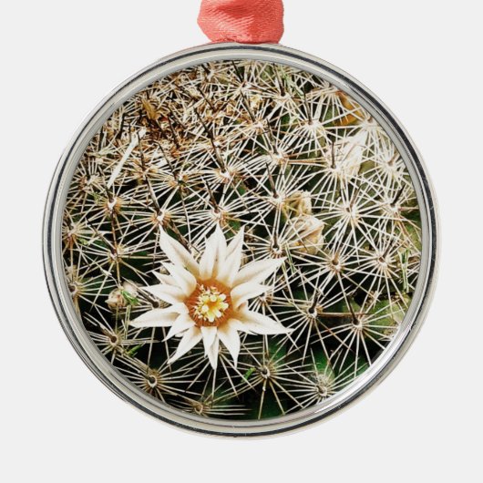 Bloemen op een Cactus Metalen Ornament (Voorkant)