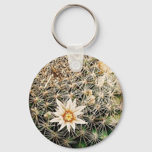 Bloemen op een Cactus Sleutelhanger (Voorkant)