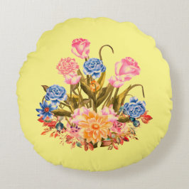 bloemen op een gele achtergrond rond kussen