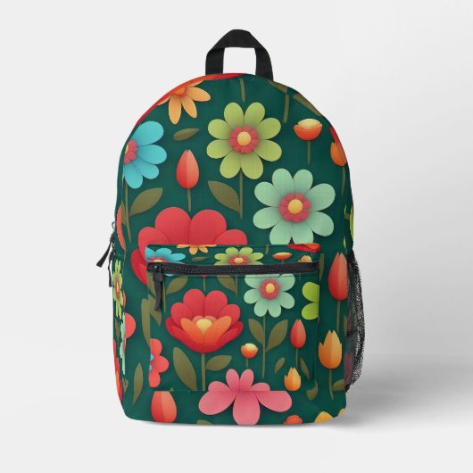 Bloemen op een groene achtergrond bedrukte rugzak (Voorkant)