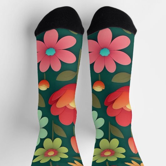 Bloemen op een groene achtergrond sokken (Top)