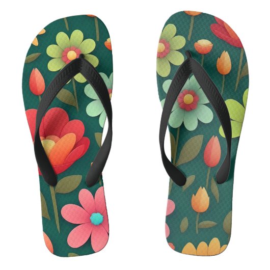 Bloemen op een groene achtergrond teenslippers (Voetbed)