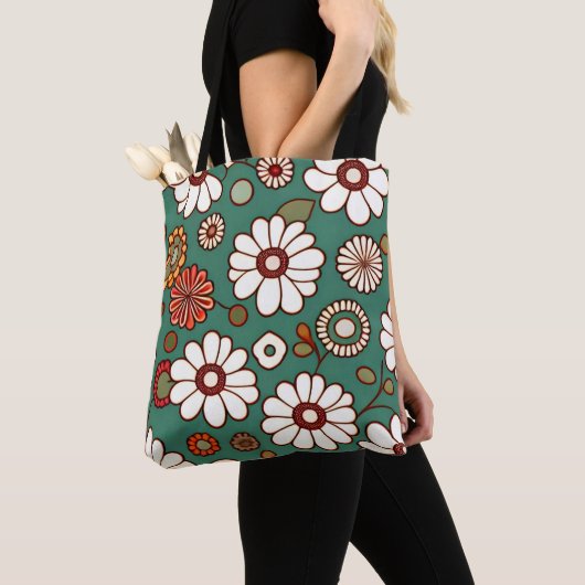  Bloemen op een groene achtergrond Tote Bag (Dichtbij)