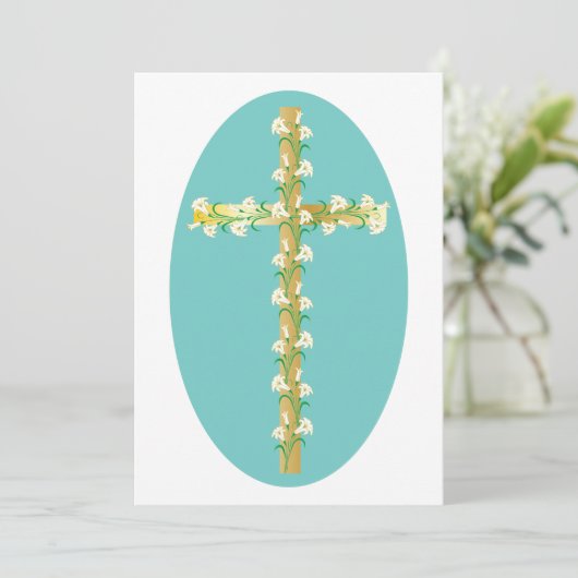 Bloemen op een kruisuitnodiging kaart (Staand voorkant)