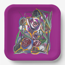 Bloemen op een paarse achtergrond papieren bordje