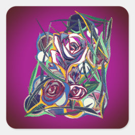 Bloemen op een paarse achtergrond vierkante sticker