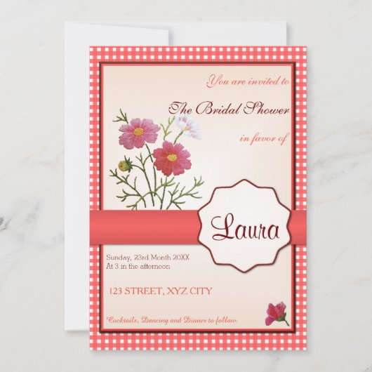 bloemen op Gingham Vrijgezellenfeest Kaart (Voorkant)