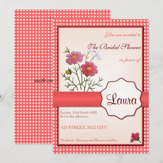  bloemen op Gingham Vrijgezellenfeest Kaart (Voorkant / Achterkant)