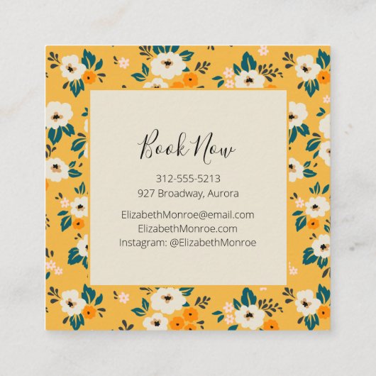 Bloemen op Gold Salon Hair Stylist Makeup Vierkante Visitekaartje (Achterkant)