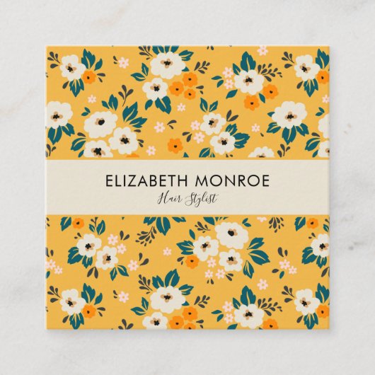 Bloemen op Gold Salon Hair Stylist Makeup Vierkante Visitekaartje (Voorkant)