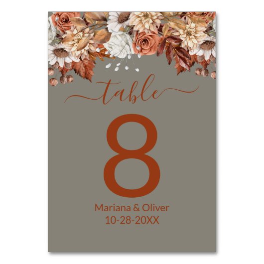 Bloemen op Grijs Herfst tafelnummer (Voorkant)