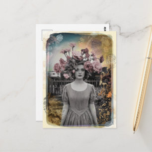 Bloemen op haar hoofd Vingerafdruk Foto Briefkaart