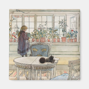 Bloemen op het ramen, 1895 door Carl Larsson Magneet