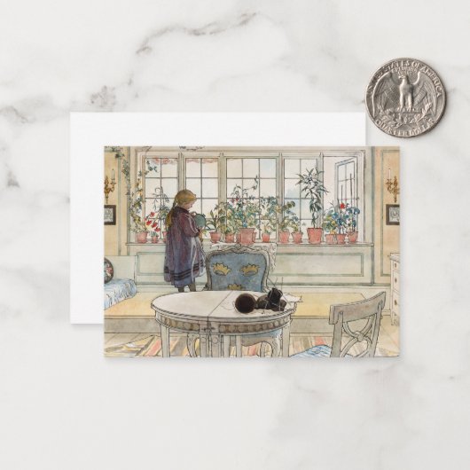 Bloemen op het ramen, 1895 door Carl Larsson Notitiekaartje (Voorkant / Achterkant in situ)