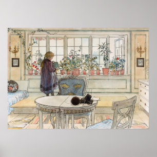 Bloemen op het ramen, 1895 door Carl Larsson Poster