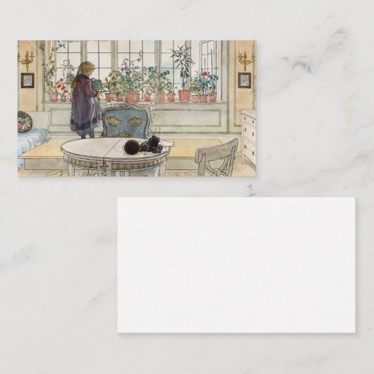 Bloemen op het ramen, 1895 door Carl Larsson Visitekaartje (Voorkant / Achterkant)