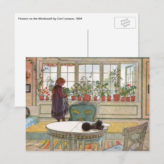Bloemen op het ramen door Carl Larsson Briefkaart (Voorkant / Achterkant)