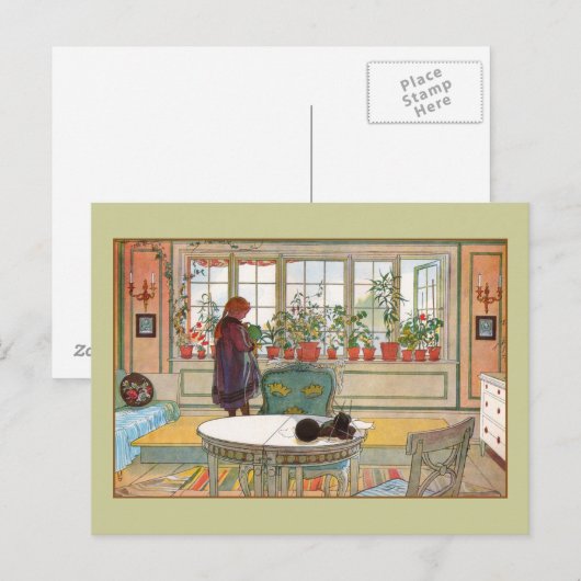 Bloemen op het ramen door Carl Larsson Briefkaart (Voorkant / Achterkant)