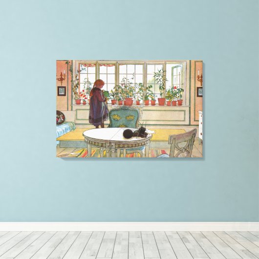 Bloemen op het ramen door Carl Larsson Canvas Afdruk (Insitu (Houten vloer))