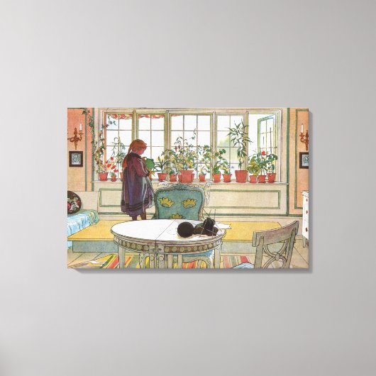 Bloemen op het ramen door Carl Larsson Canvas Afdruk (Voorkant)