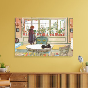 Bloemen op het ramen door Carl Larsson Canvas Afdruk