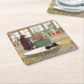 Bloemen op het ramen door Carl Larsson Kartonnen Onderzetters (Schuin)