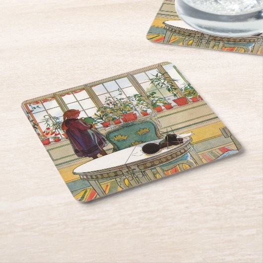 Bloemen op het ramen door Carl Larsson Kartonnen Onderzetters (Schuin)