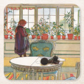 Bloemen op het ramen door Carl Larsson Kartonnen Onderzetters (Voorkant)