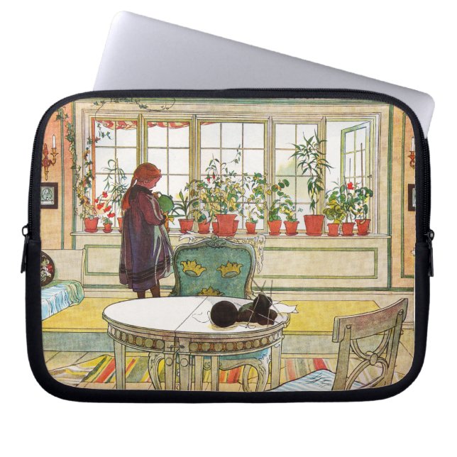 Bloemen op het ramen door Carl Larsson Laptop Sleeve (Voorkant)