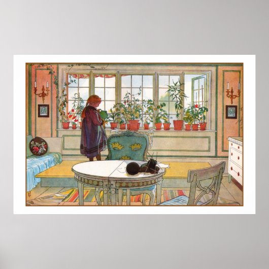 Bloemen op het ramen door Carl Larsson Poster (Voorkant)