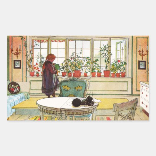 Bloemen op het ramen door Carl Larsson Rechthoekige Sticker (Voorkant)