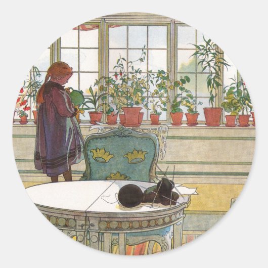 Bloemen op het ramen door Carl Larsson Ronde Sticker (Voorkant)