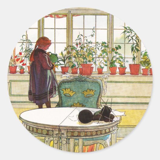 Bloemen op het ramen door Carl Larsson Ronde Sticker (Voorkant)