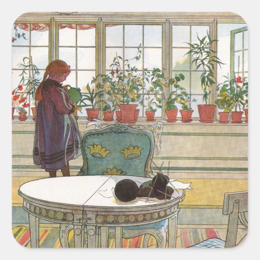 Bloemen op het ramen door Carl Larsson Vierkante Sticker (Voorkant)