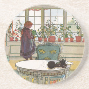 Bloemen op het ramen door Carl Larsson Zandsteen Onderzetter