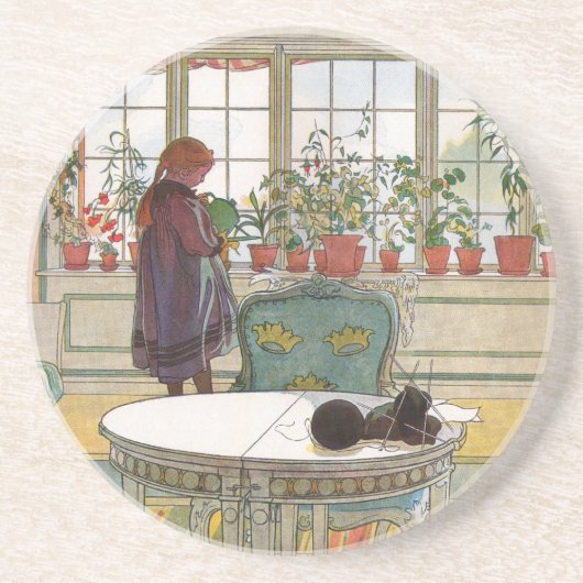 Bloemen op het ramen door Carl Larsson Zandsteen Onderzetter (Voorkant)