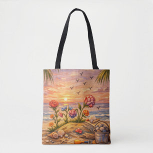 Bloemen op het strand tote bag