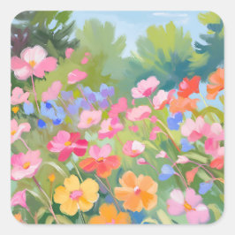 Bloemen op het veld vierkante sticker