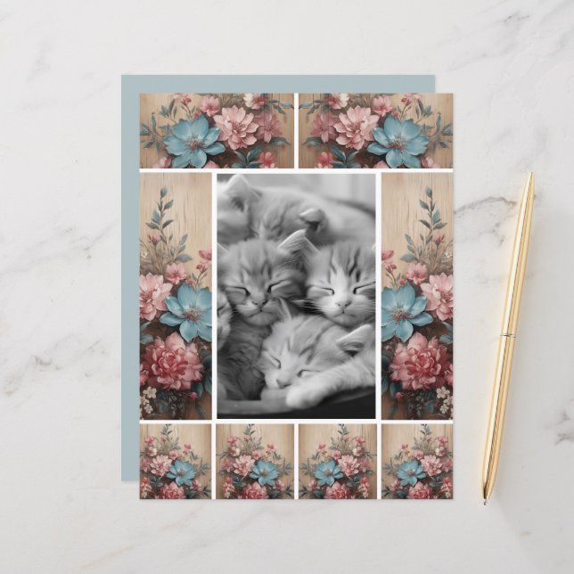 Bloemen op hout Journaling Spots Kaart Decor (Voorkant / Achterkant in situ)