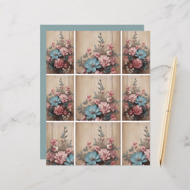 Bloemen op hout Journaling Spots Kaart Decor (Voorkant / Achterkant in situ)
