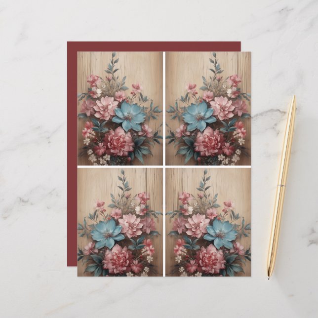 Bloemen op hout Journaling Spots Kaart Decor (Voorkant / Achterkant in situ)