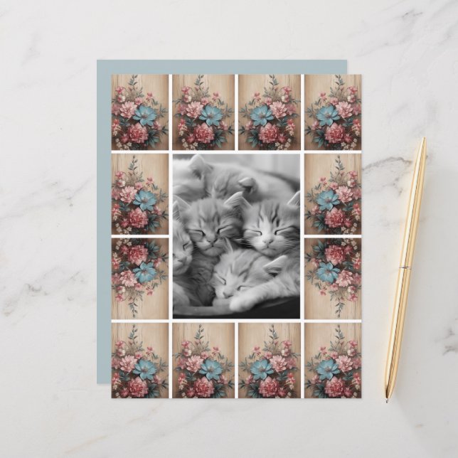 Bloemen op hout Journaling Spots Kaart Decor (Voorkant / Achterkant in situ)