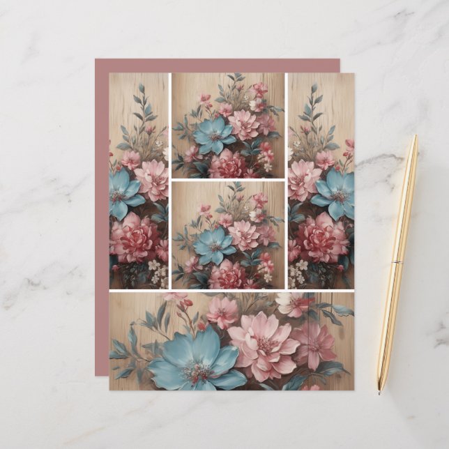 Bloemen op hout Journaling Spots Kaart Decor (Voorkant / Achterkant in situ)