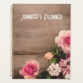 Bloemen op houtnaambord planner