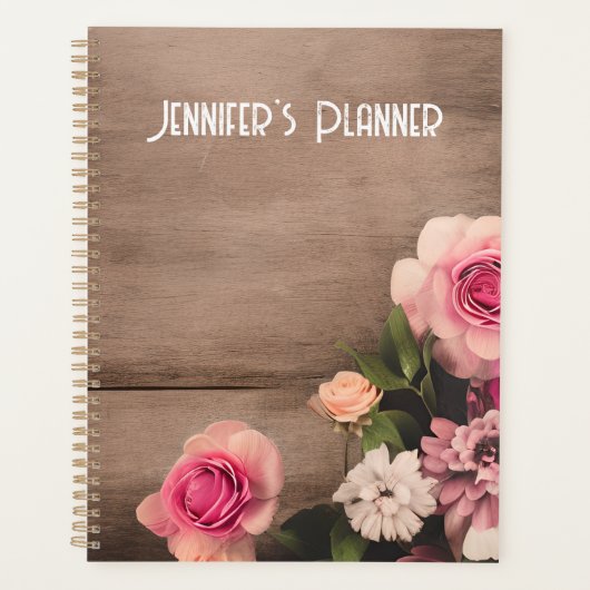 Bloemen op houtnaambord planner (Voorkant)
