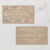 Bloemen op krafthandgemaakte zeep en kaarsen visitekaartje (Voorkant / Achterkant)