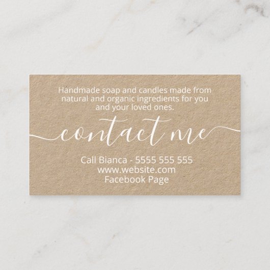 Bloemen op krafthandgemaakte zeep en kaarsen visitekaartje (Achterkant)