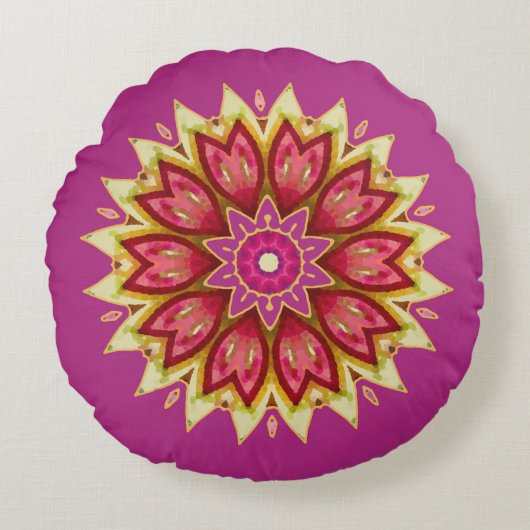 Bloemen op Magenta Rond Kussen (Voorkant)